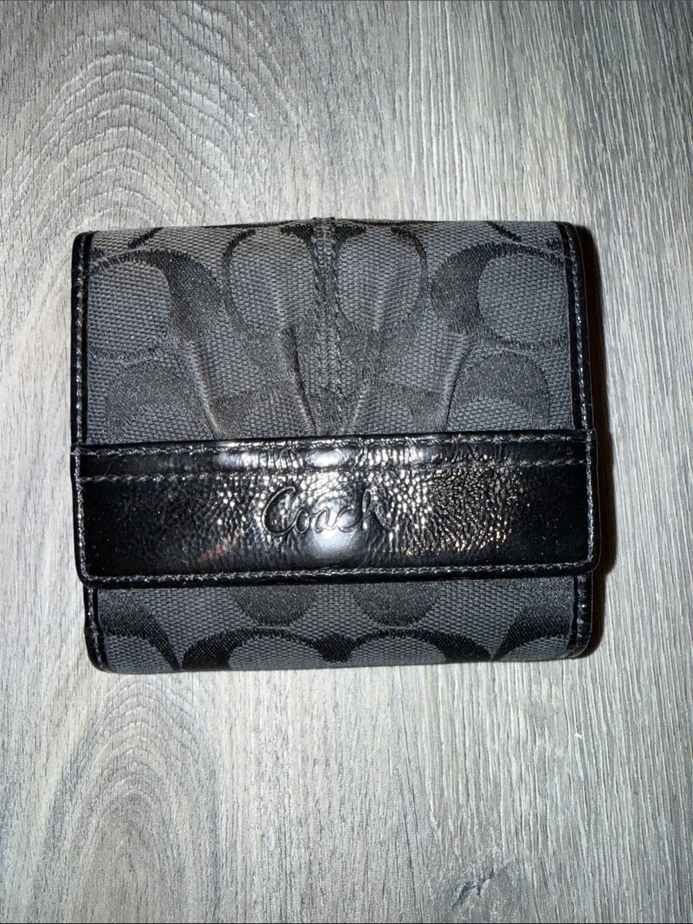 Coach Black Signature Tri-Fold Wallet Vintage